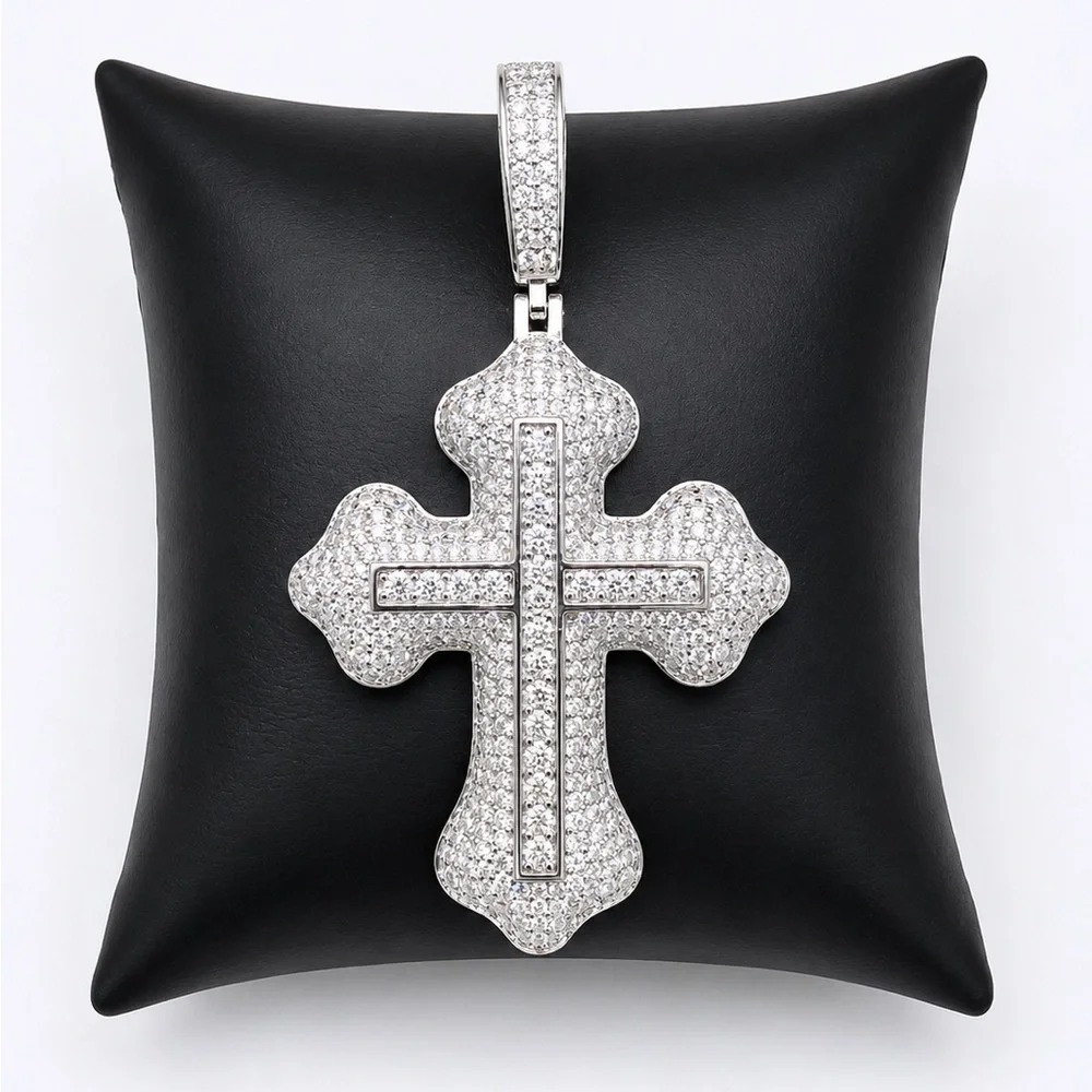 925 Sterling Silver 6.20CT Iced Out MOISSANITE Gothic Cross Men’s Pendant